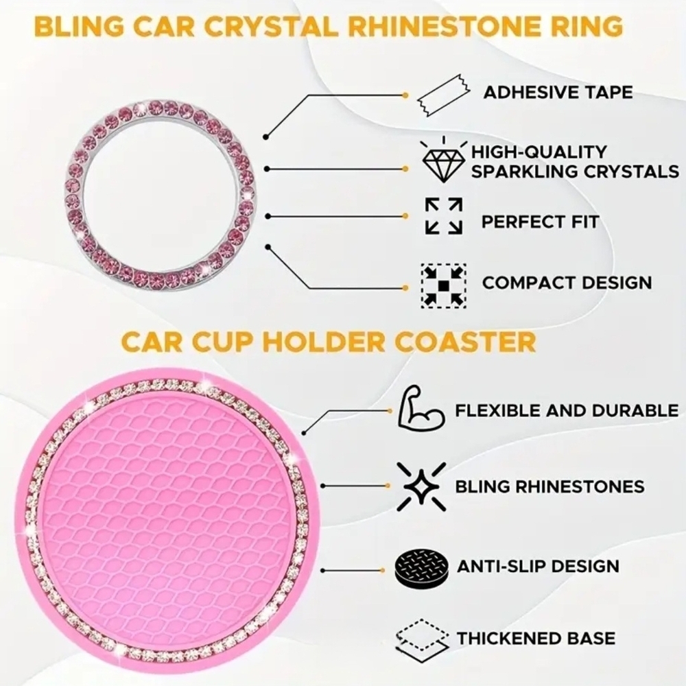 Pink Rhinestone Car Accessories Set NWT - Picture 2 of 4
